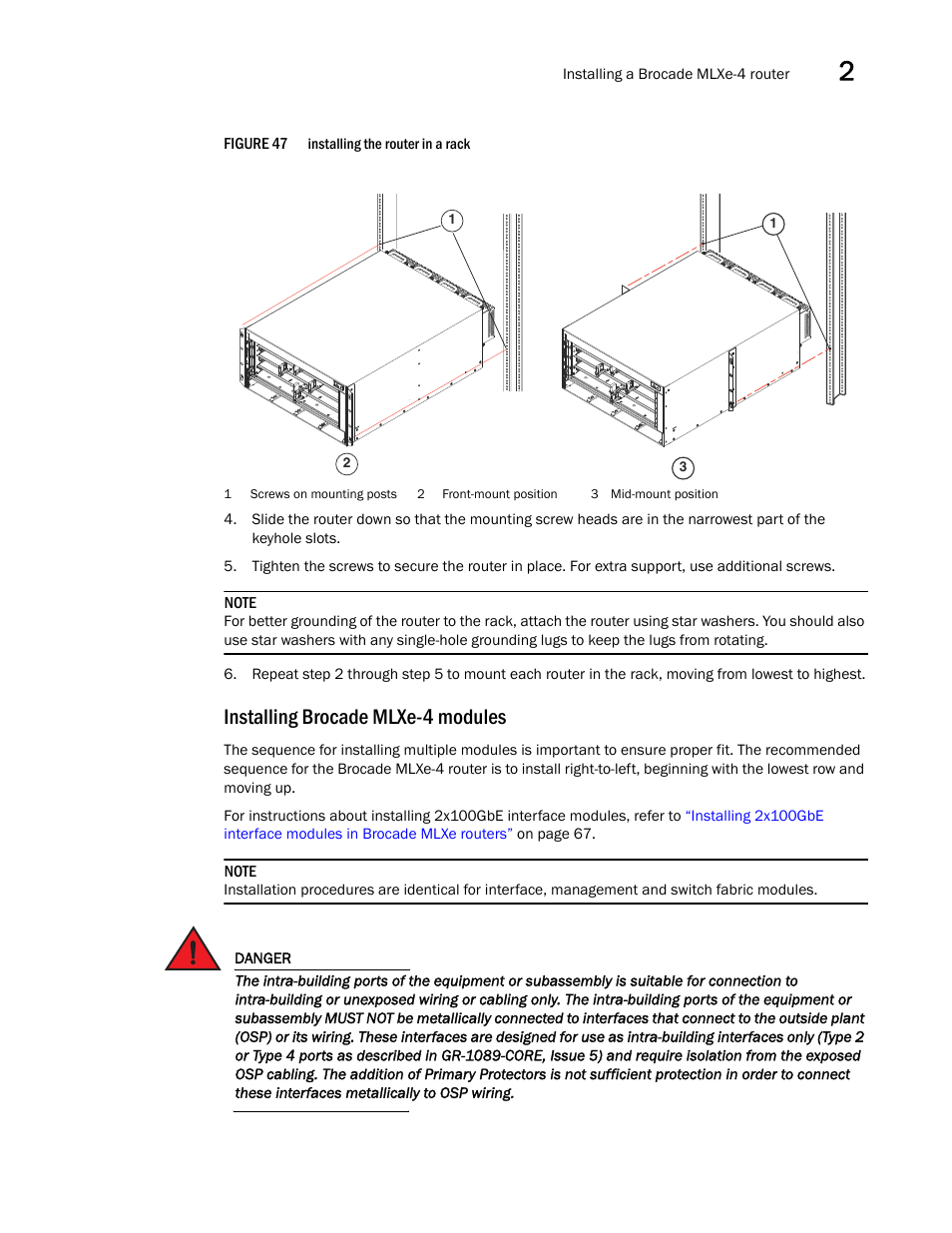 Installing brocade mlxe-4 modules, Figure 47 | Brocade Communications Systems Brocade MLX Series and Brocade Netlron XMR 53-1002373-02 User Manual | Page 91 / 452