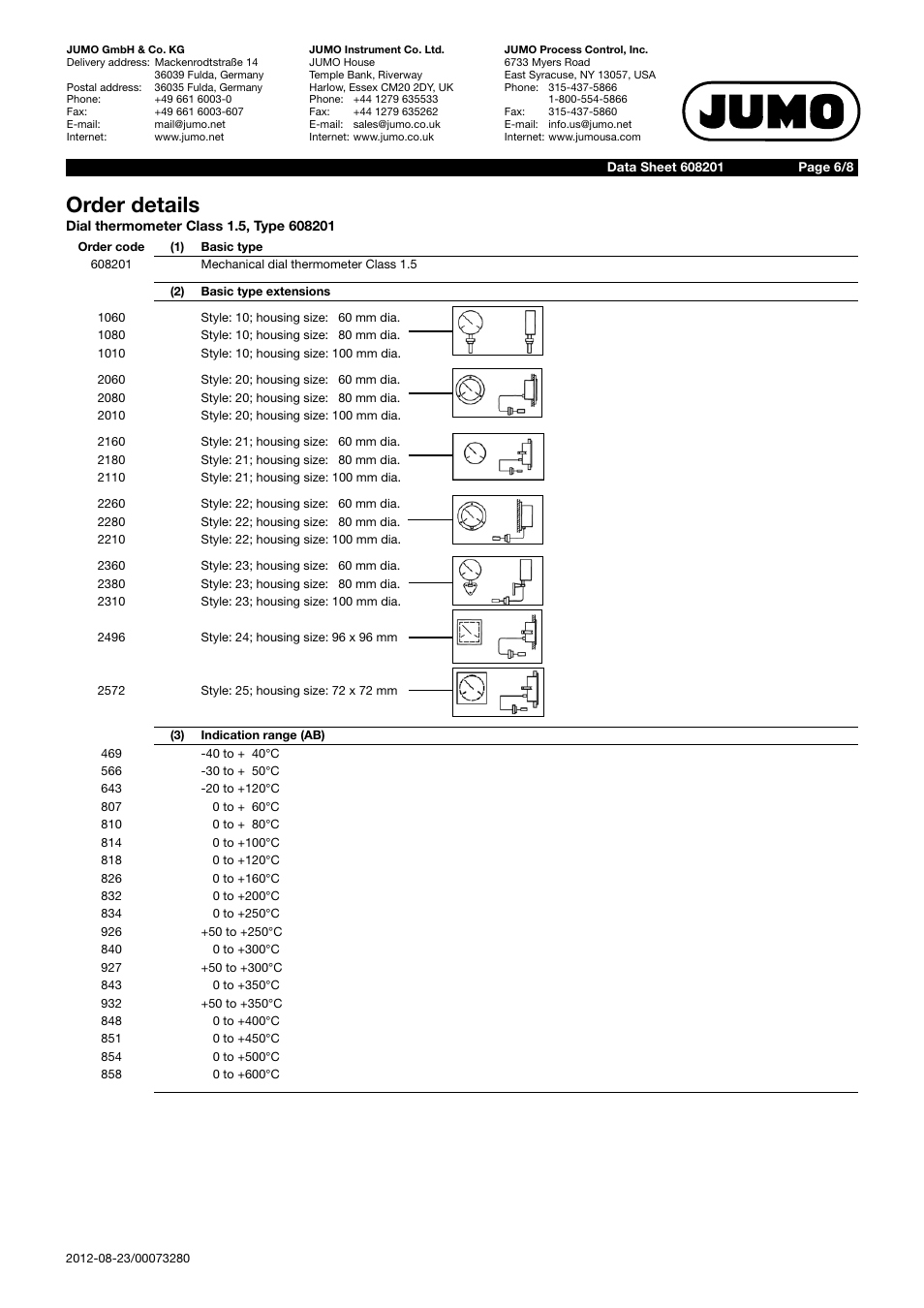 Order details | JUMO 60.8201 Dial thermometer Data Sheet User Manual | Page 6 / 8