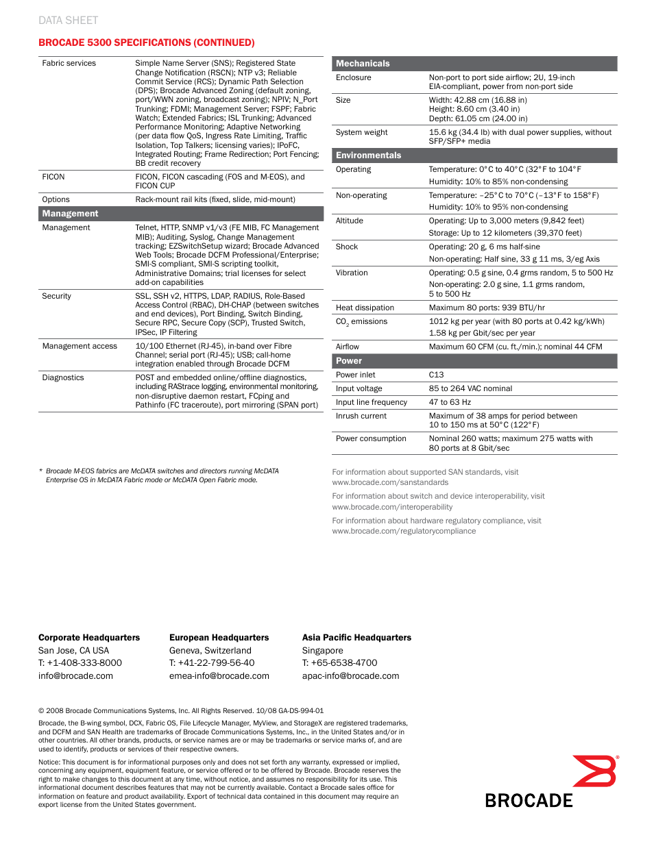 Data sheet | Brocade Communications Systems 5300 User Manual | Page 4 / 4
