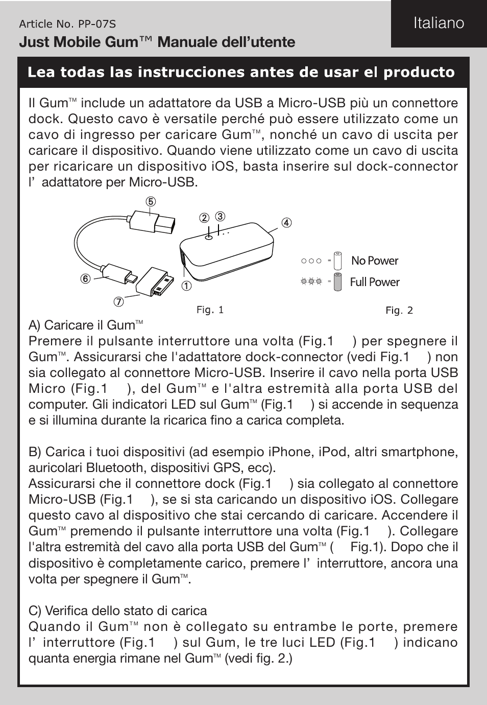 Italiano, Just mobile gum ™ manuale dell’utente | Just Mobile Gum User Manual | Page 8 / 12