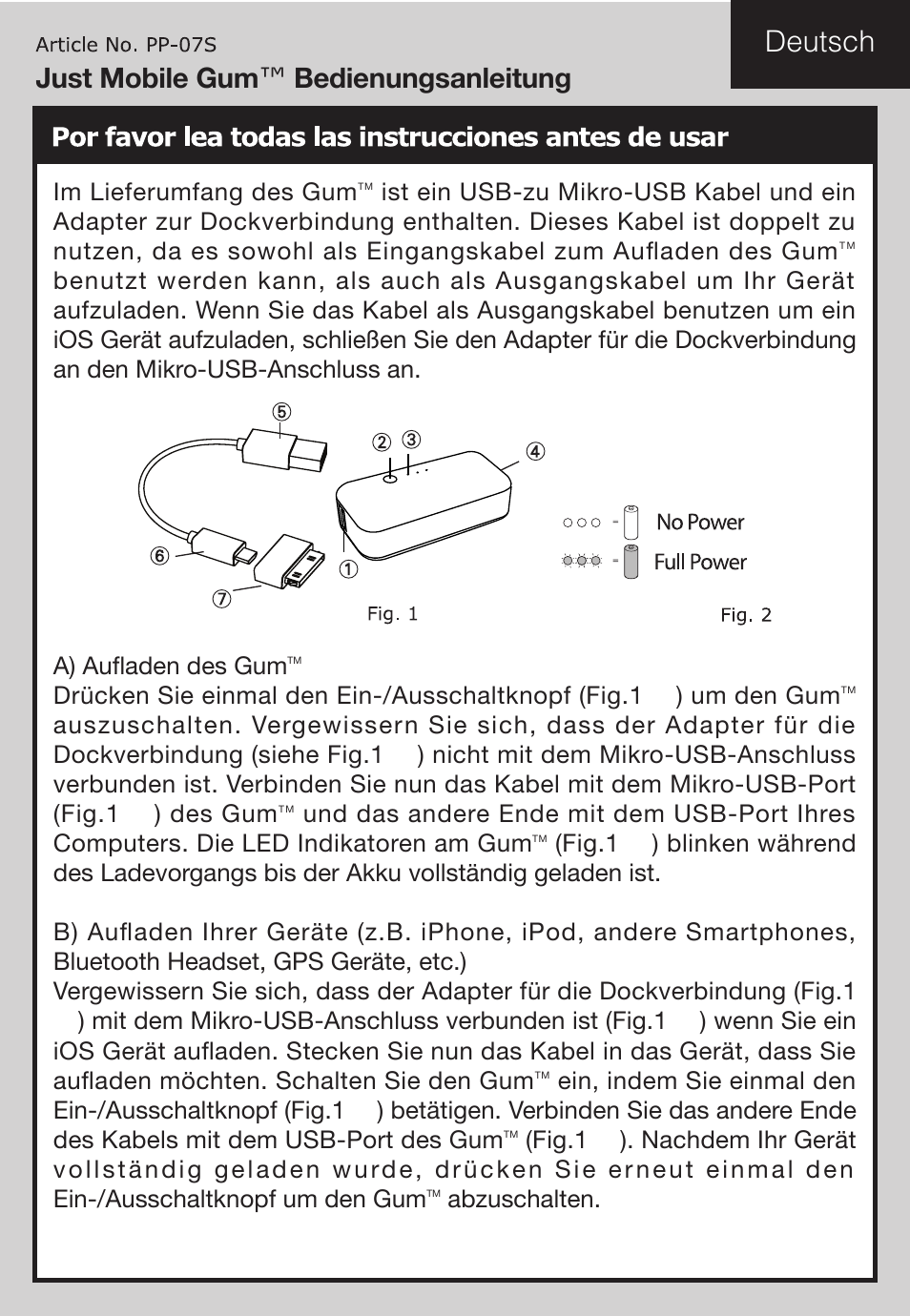 Deutsch, Just mobile gum ™ bedienungsanleitung | Just Mobile Gum User Manual | Page 9 / 12