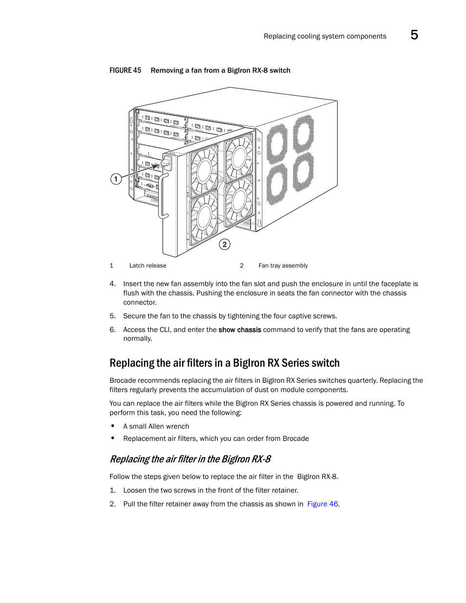 Replacing the air filter in the bigiron rx-8 | Brocade BigIron RX Series Hardware Reference Manual User Manual | Page 131 / 206