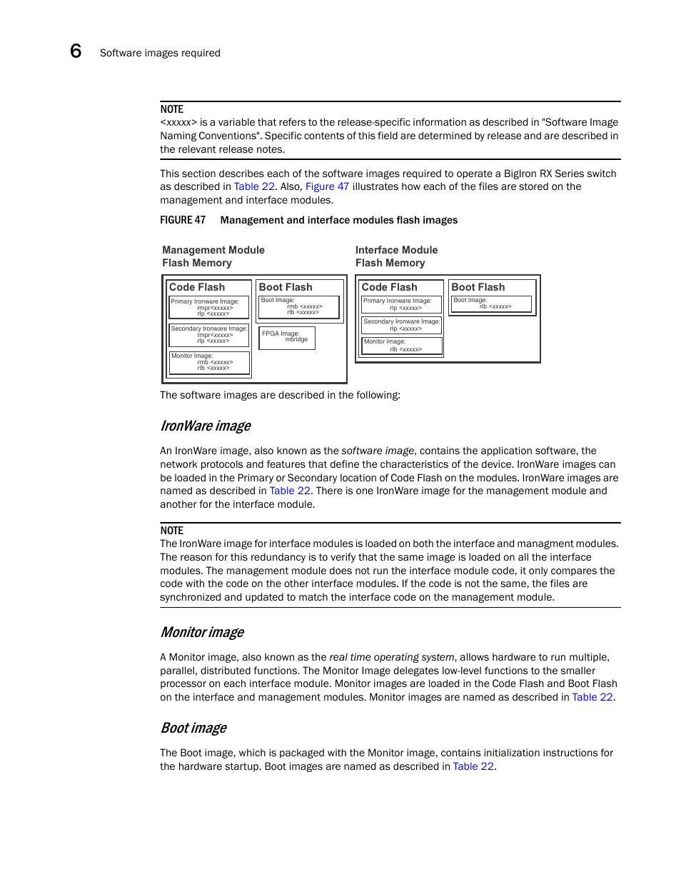 Ironware image, Monitor image, Boot image | Figure 47 | Brocade BigIron RX Series Hardware Reference Manual User Manual | Page 134 / 206