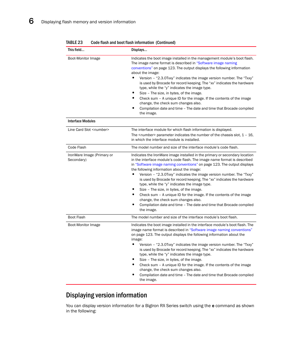 Displaying version information | Brocade BigIron RX Series Hardware Reference Manual User Manual | Page 140 / 206