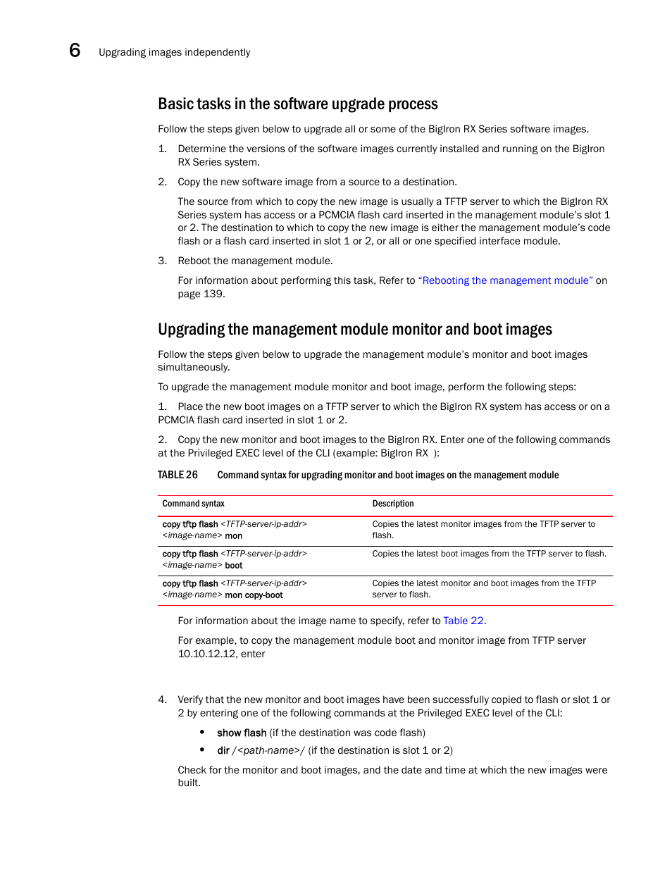 Basic tasks in the software upgrade process | Brocade BigIron RX Series Hardware Reference Manual User Manual | Page 148 / 206