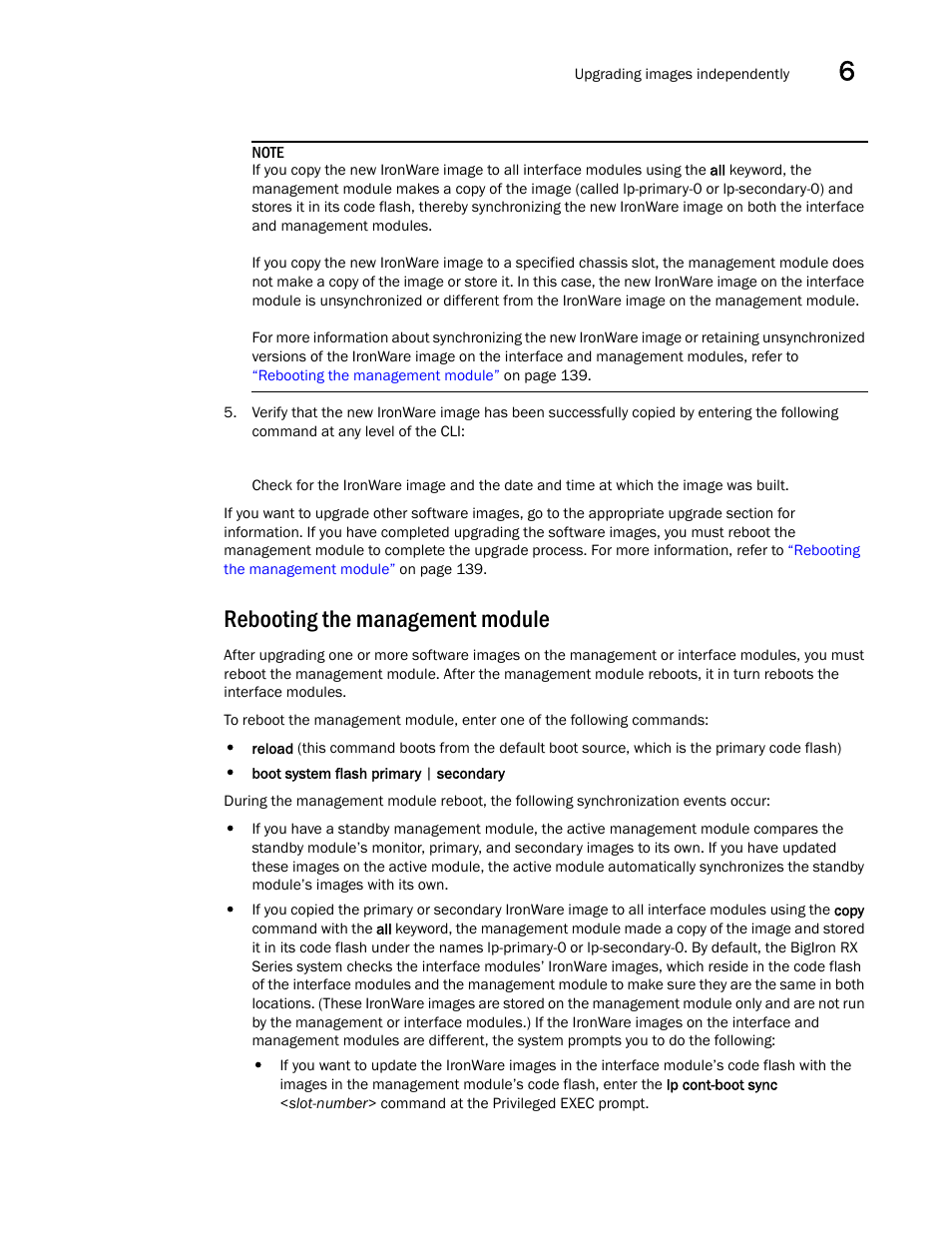 Rebooting the management module, Rebooting the, Management module | Brocade BigIron RX Series Hardware Reference Manual User Manual | Page 151 / 206