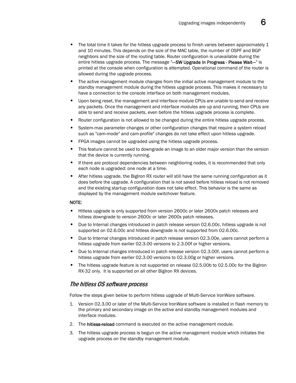 The hitless os software process | Brocade BigIron RX Series Hardware Reference Manual User Manual | Page 155 / 206