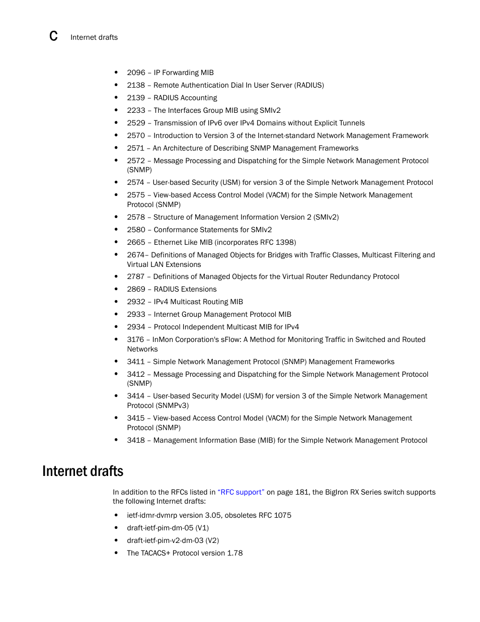 Internet drafts | Brocade BigIron RX Series Hardware Reference Manual User Manual | Page 196 / 206