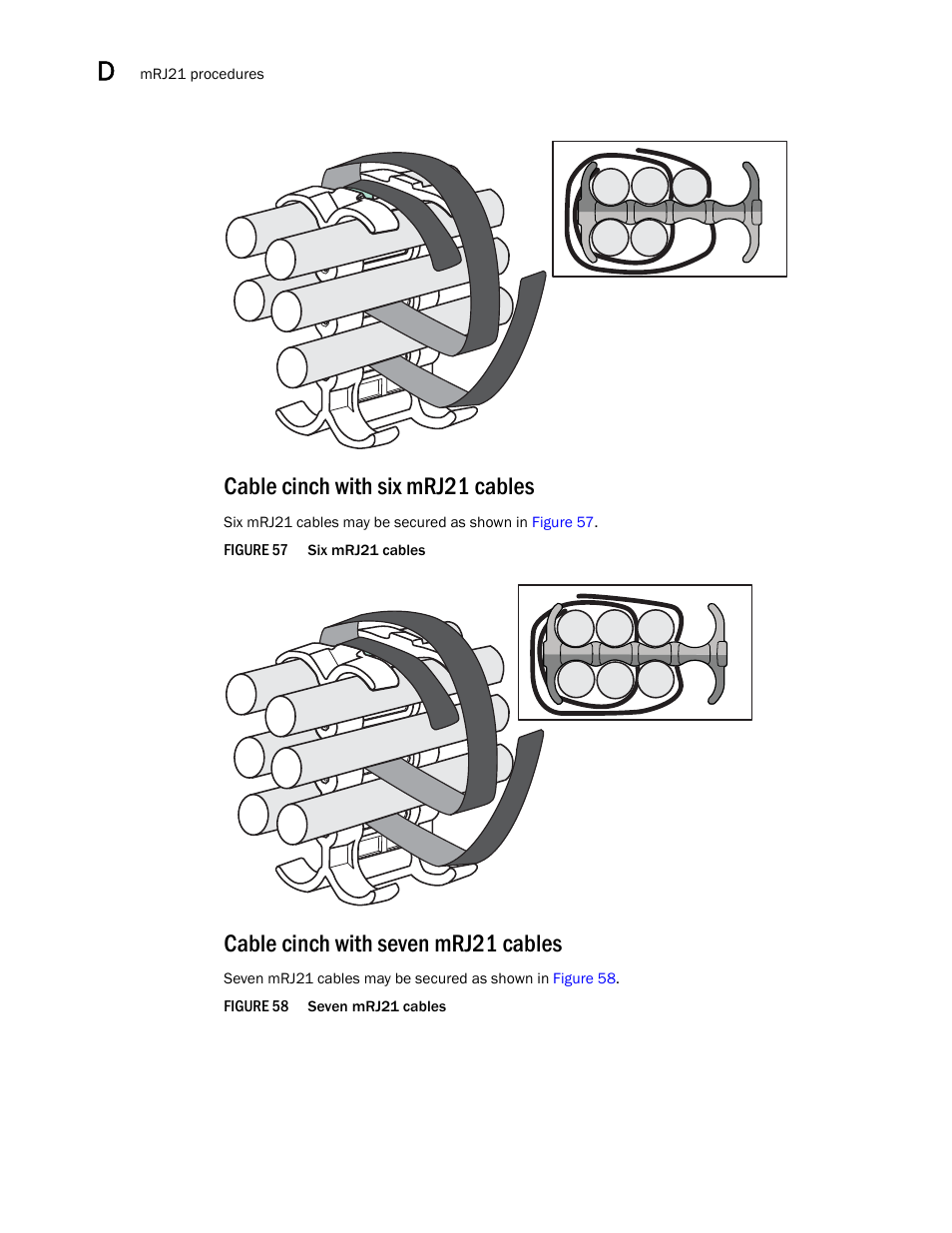 Cable cinch with six mrj21 cables, Cable cinch with seven mrj21 cables | Brocade BigIron RX Series Hardware Reference Manual User Manual | Page 200 / 206