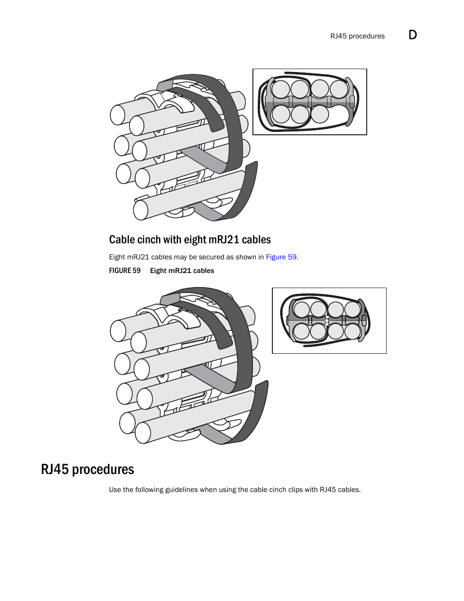 Cable cinch with eight mrj21 cables, Rj45 procedures | Brocade BigIron RX Series Hardware Reference Manual User Manual | Page 201 / 206