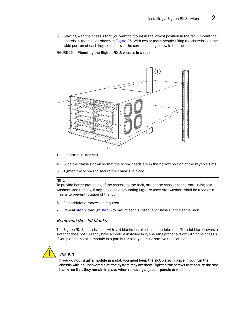 Removing the slot blanks | Brocade BigIron RX Series Hardware Reference Manual User Manual | Page 49 / 206