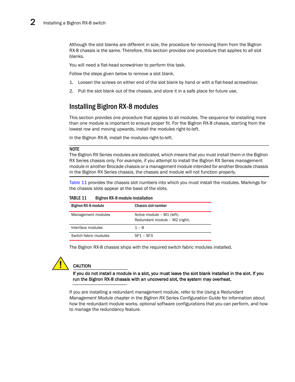 Installing bigiron rx-8 modules | Brocade BigIron RX Series Hardware Reference Manual User Manual | Page 50 / 206