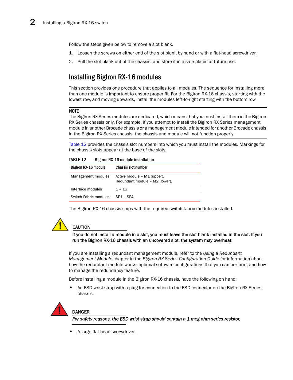 Installing bigiron rx-16 modules | Brocade BigIron RX Series Hardware Reference Manual User Manual | Page 60 / 206