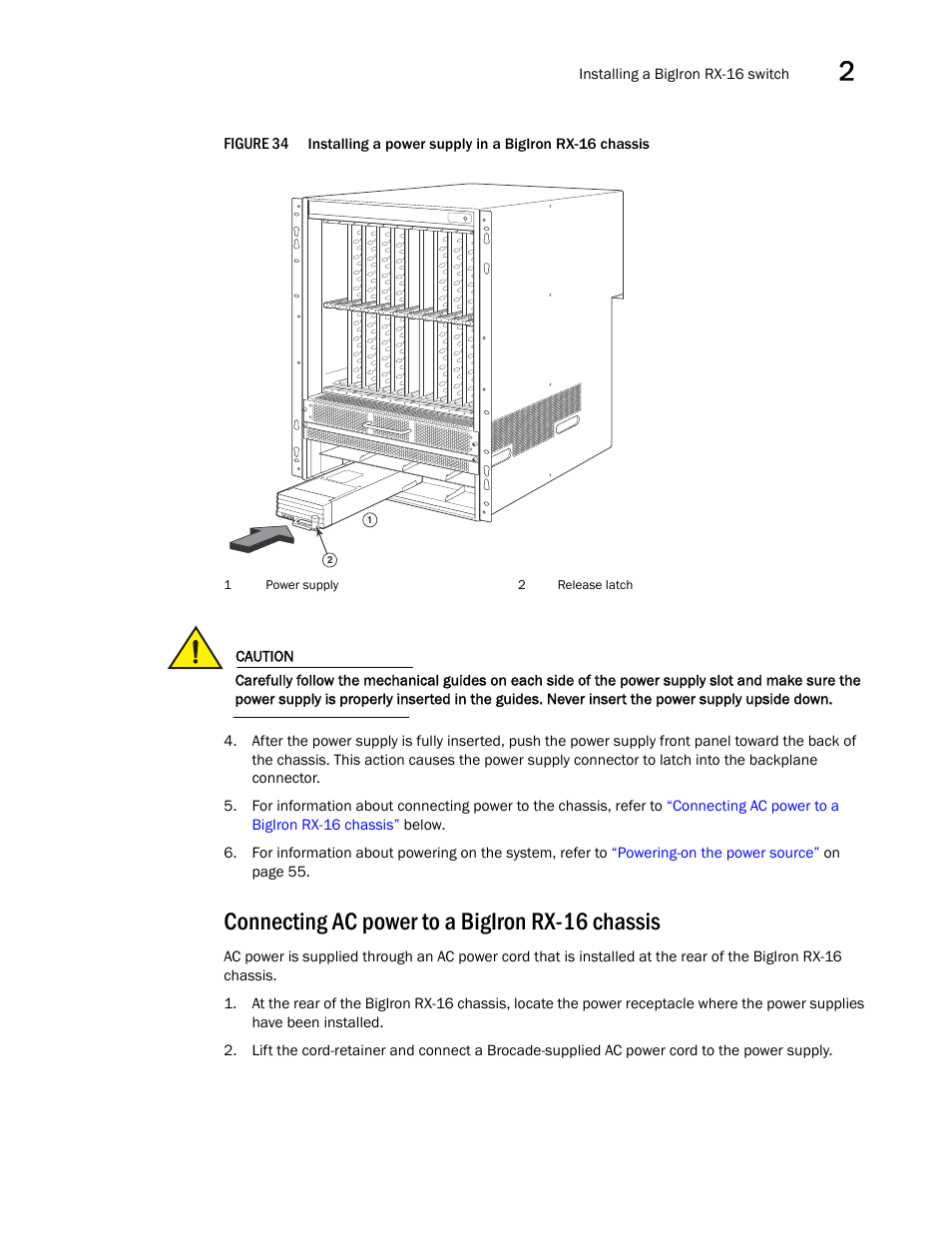 Connecting ac power to a bigiron rx-16 chassis | Brocade BigIron RX Series Hardware Reference Manual User Manual | Page 63 / 206