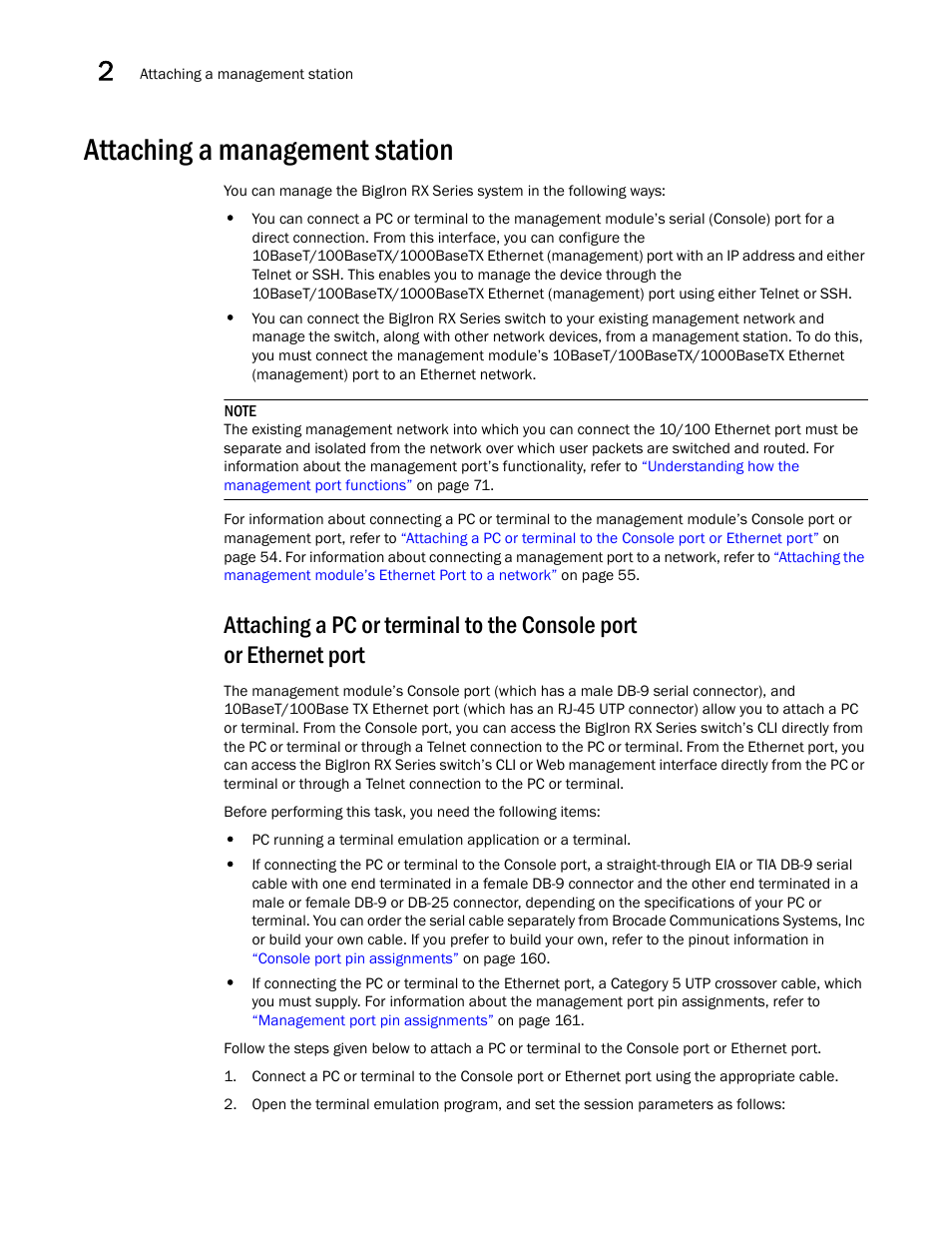 Attaching a management station | Brocade BigIron RX Series Hardware Reference Manual User Manual | Page 66 / 206