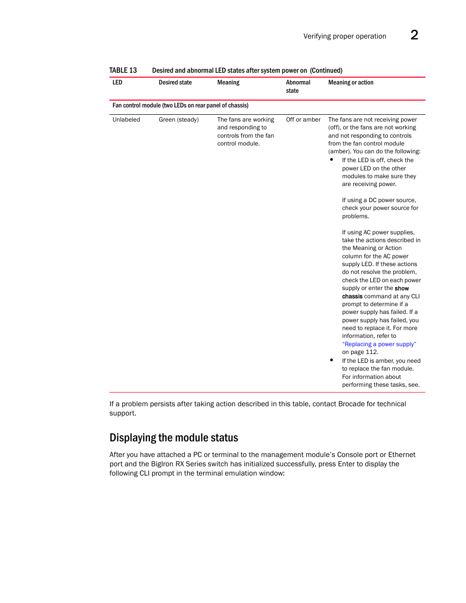 Displaying the module status | Brocade BigIron RX Series Hardware Reference Manual User Manual | Page 73 / 206