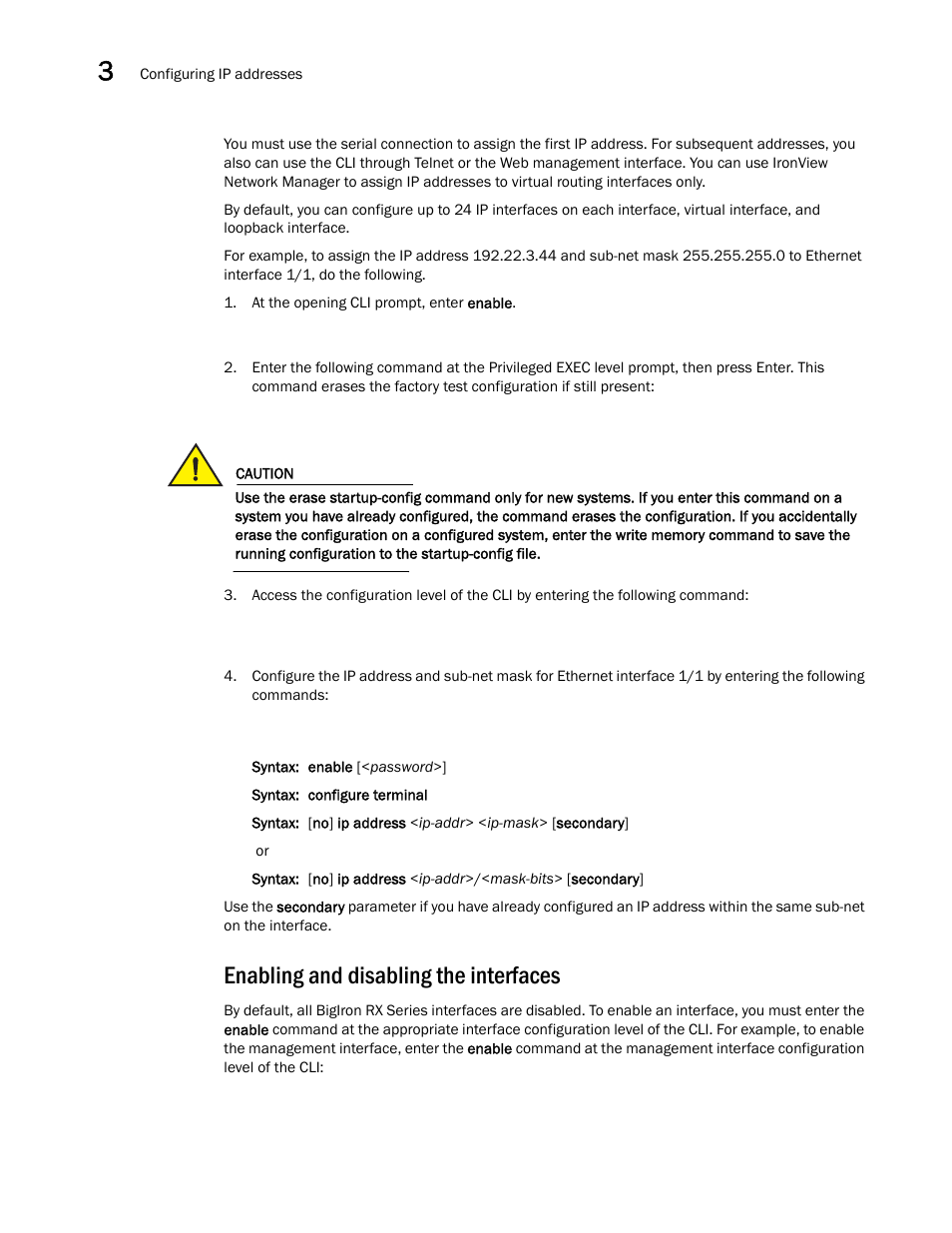 Enabling and disabling the interfaces | Brocade BigIron RX Series Hardware Reference Manual User Manual | Page 82 / 206