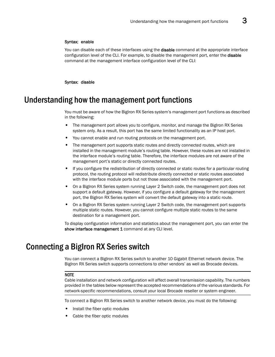 Understanding how the management port functions, Connecting a bigiron rx series switch, Connecting a bigiron rx series | Switch, Understanding how the, Management port functions | Brocade BigIron RX Series Hardware Reference Manual User Manual | Page 83 / 206