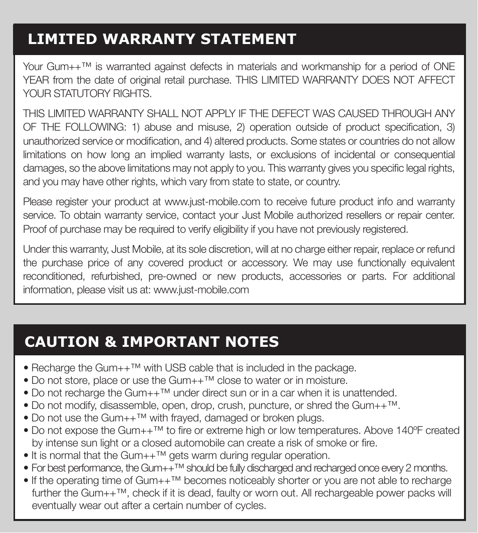 Limited warranty statement | Just Mobile Gum User Manual | Page 6 / 7