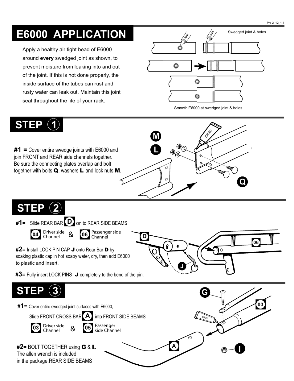 E6000 application, Step 1 step 2 step 3, Qm l | Kargo Master Pro II Steel Ladder Rack – Without A Camper Shell (0104) User Manual | Page 4 / 10