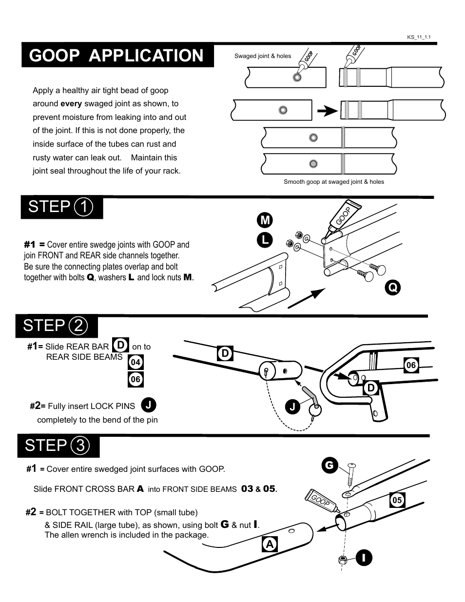 Goop application, Step 1 step 2 step 3, Qm l | Kargo Master Pro II Steel Ladder Rack – With A Camper Shell (0113) User Manual | Page 4 / 8