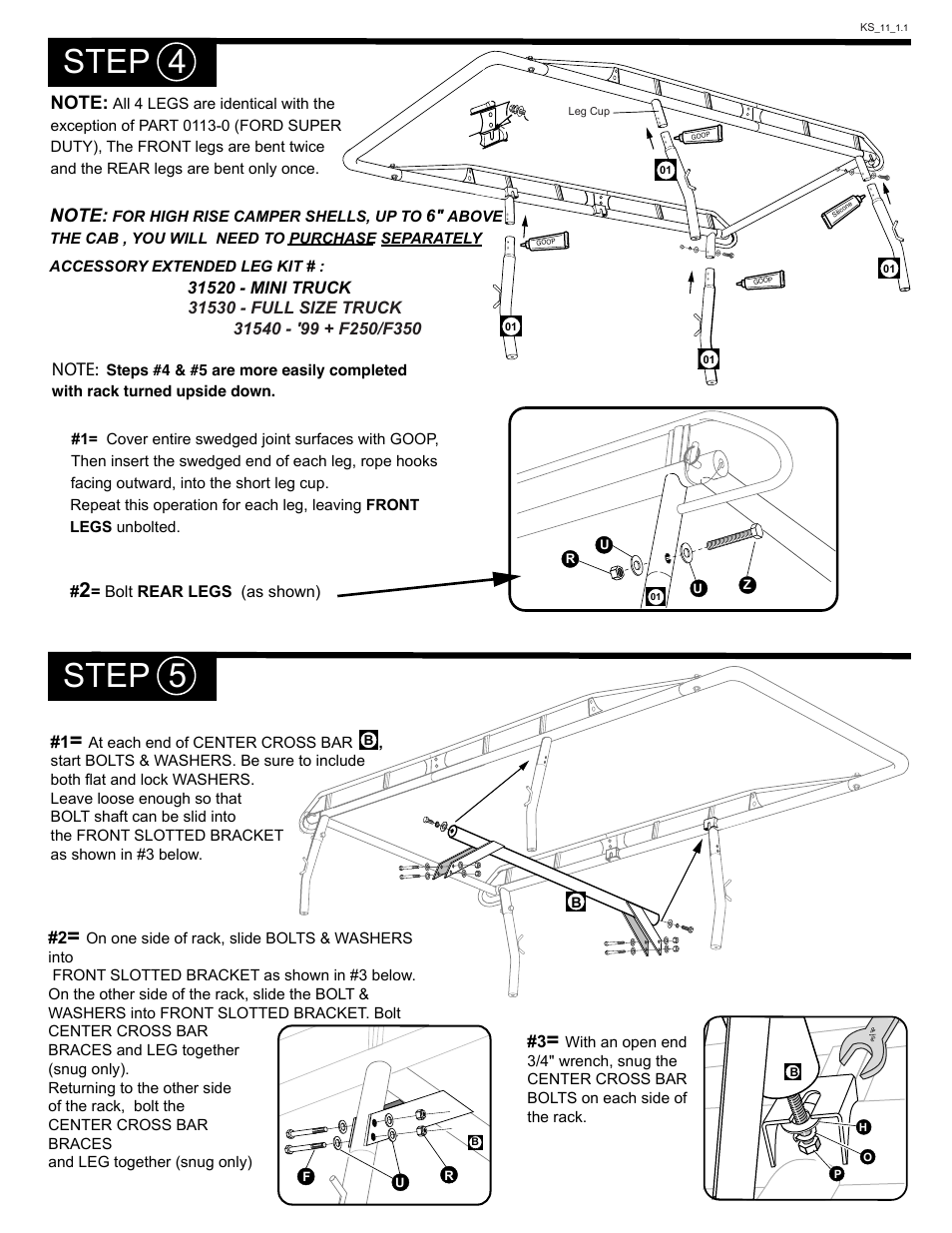 Step 4 step 5 | Kargo Master Pro II Steel Ladder Rack – With A Camper Shell (0113) User Manual | Page 5 / 8