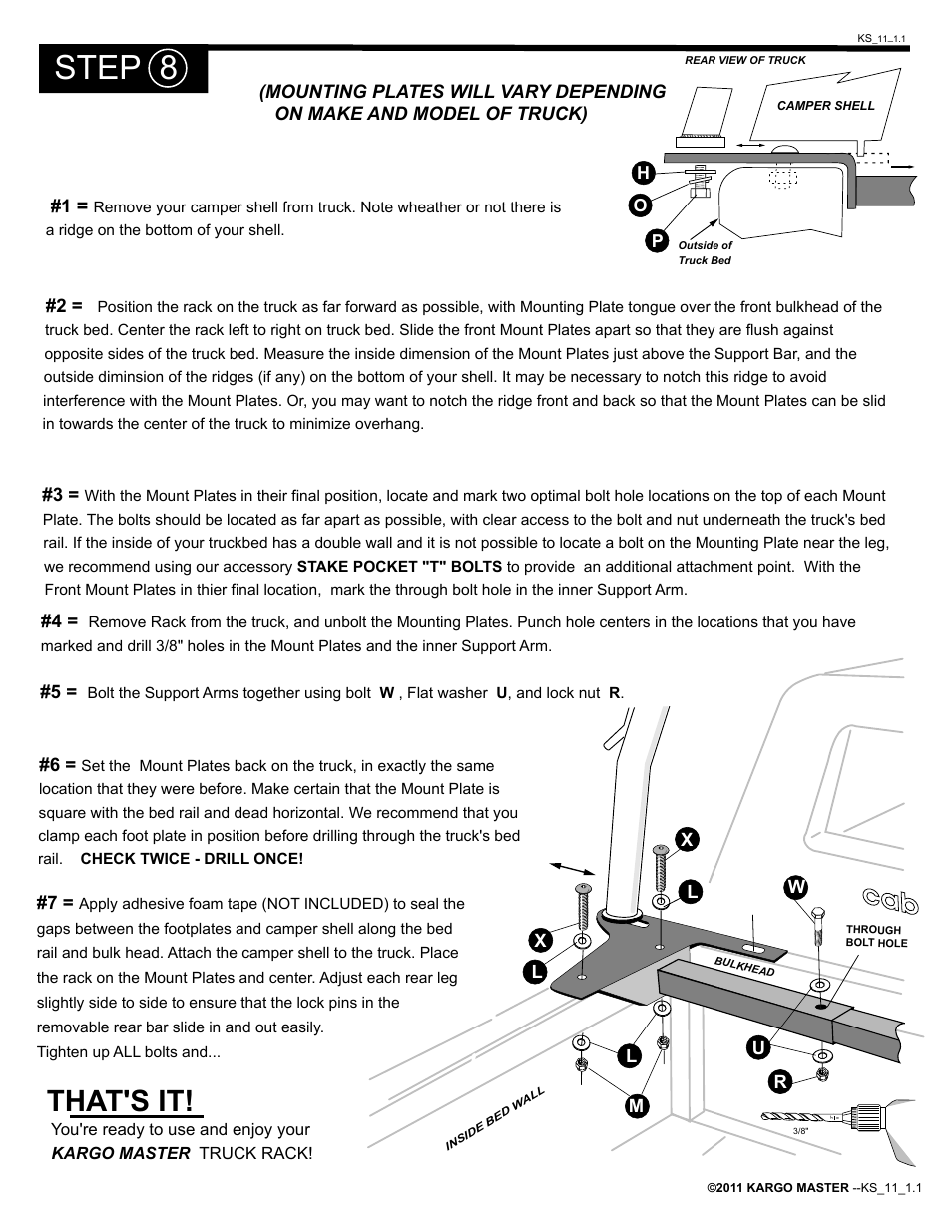 Step 8, That's it | Kargo Master Pro II Steel Ladder Rack – With A Camper Shell (0113) User Manual | Page 7 / 8
