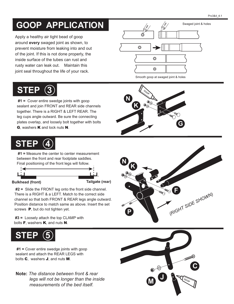 Step 3 step 4, Step 5, Goop application | Cj m, Gn k, Fp n k | Kargo Master Pro III Steel Ladder Rack – Without A Camper Shell (80020) User Manual | Page 6 / 10
