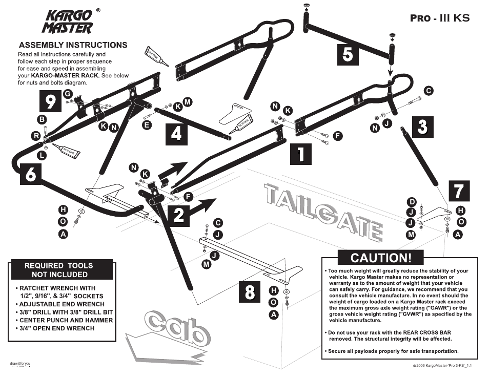 Iii ks | Kargo Master Pro III Steel Ladder Rack – With A Camper Shell (80030) User Manual | Page 2 / 8
