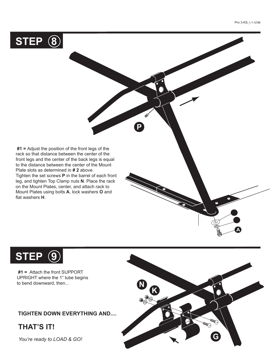 Step 8 step 9, Nk g p | Kargo Master Pro III Steel Ladder Rack – With A Camper Shell (80030) User Manual | Page 7 / 8