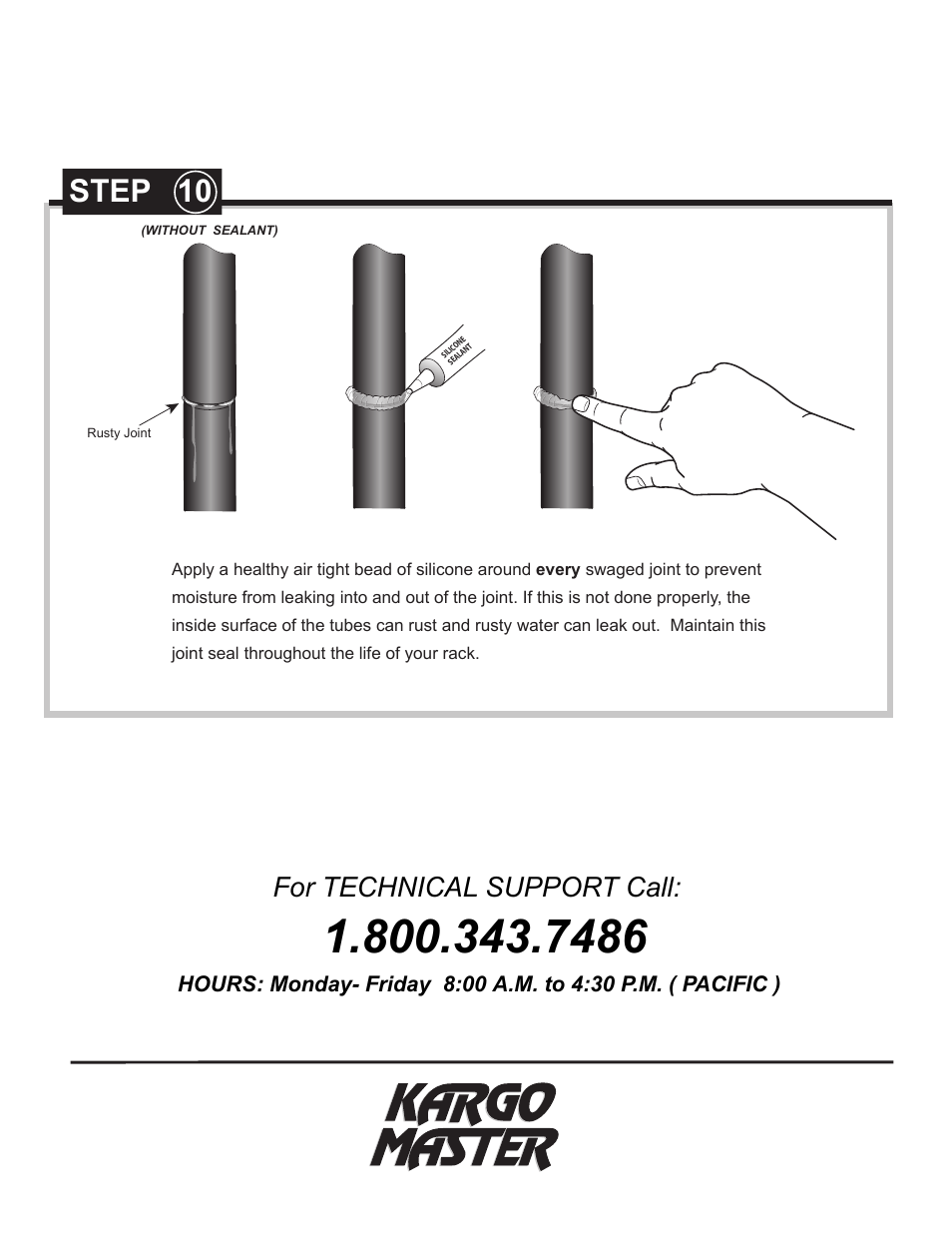 Step 10, For technical support call | Kargo Master Pro III Steel Ladder Rack – With A Camper Shell (80030) User Manual | Page 8 / 8