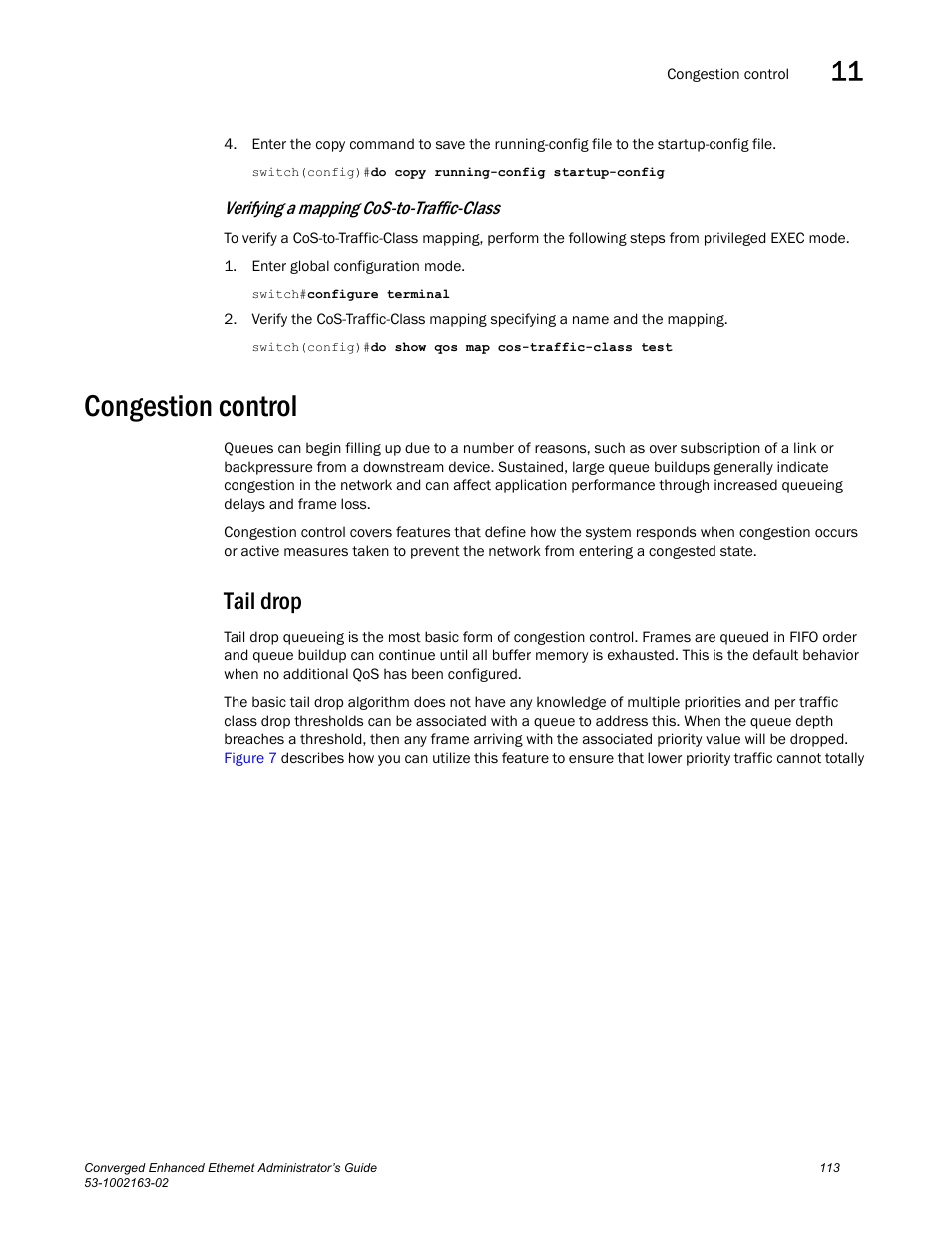 Congestion control, Tail drop | Brocade Communications Systems Converged Enhanced Ethernet 53-1002163-02 User Manual | Page 135 / 168