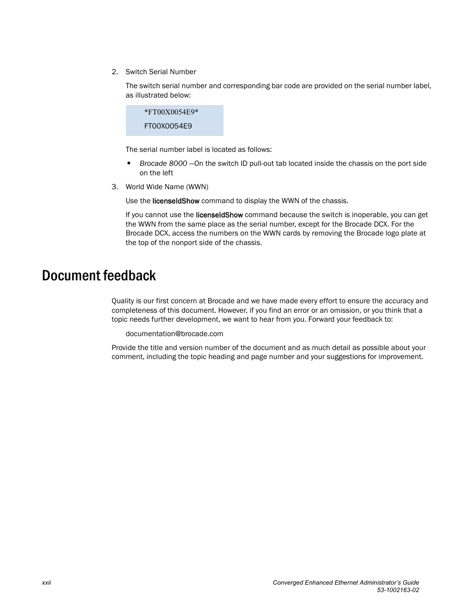 Document feedback | Brocade Communications Systems Converged Enhanced Ethernet 53-1002163-02 User Manual | Page 22 / 168
