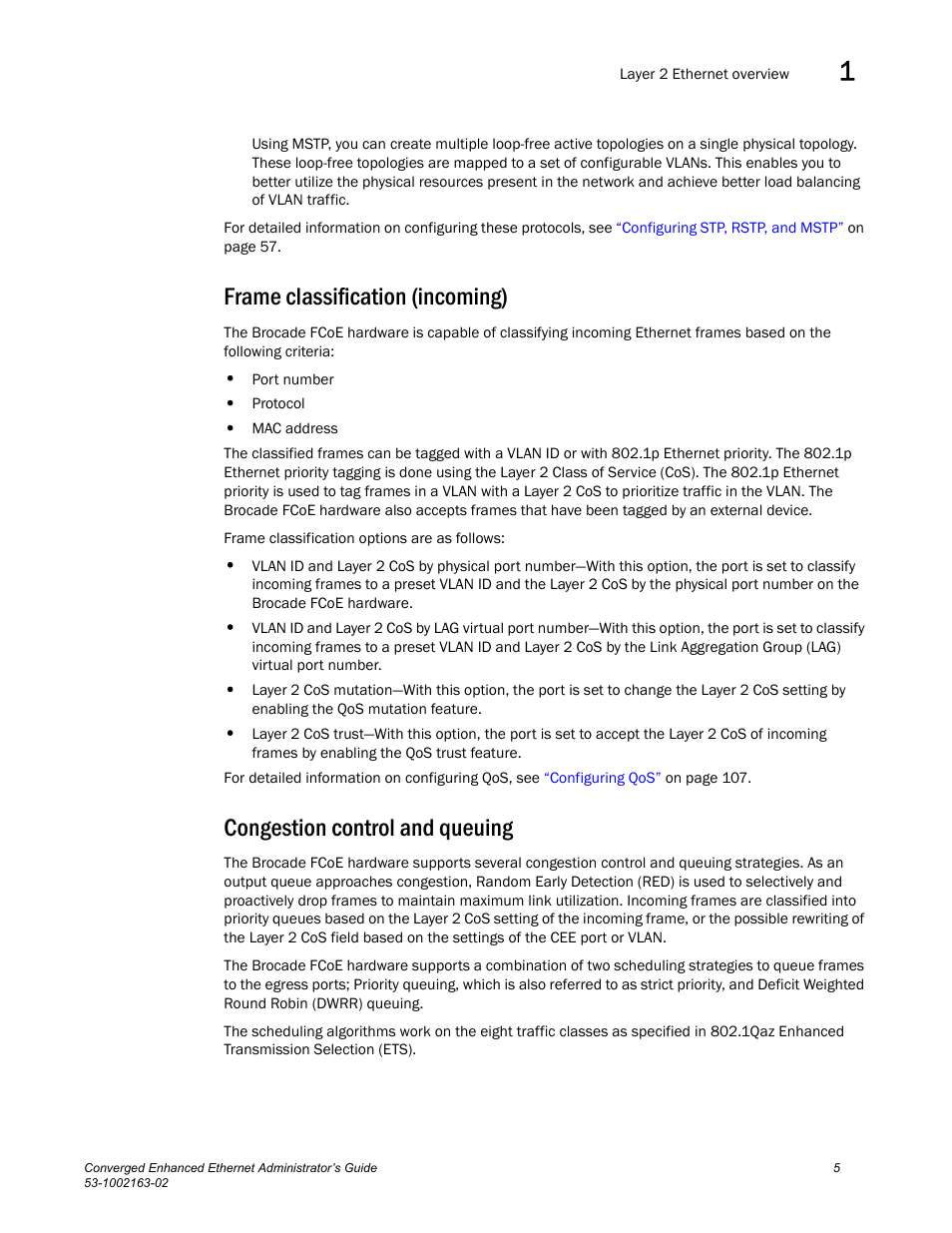 Frame classification (incoming), Congestion control and queuing | Brocade Communications Systems Converged Enhanced Ethernet 53-1002163-02 User Manual | Page 27 / 168