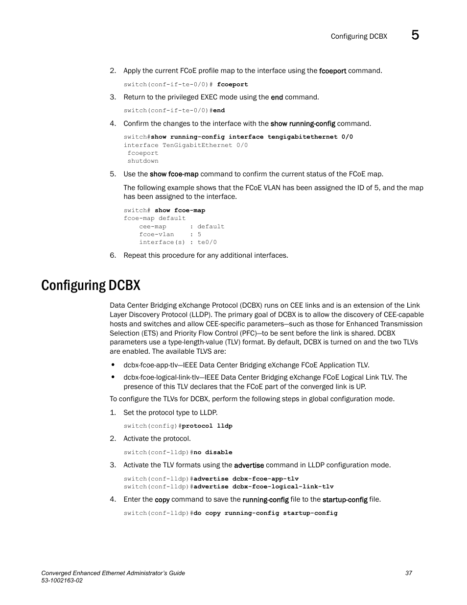 Configuring dcbx | Brocade Communications Systems Converged Enhanced Ethernet 53-1002163-02 User Manual | Page 59 / 168