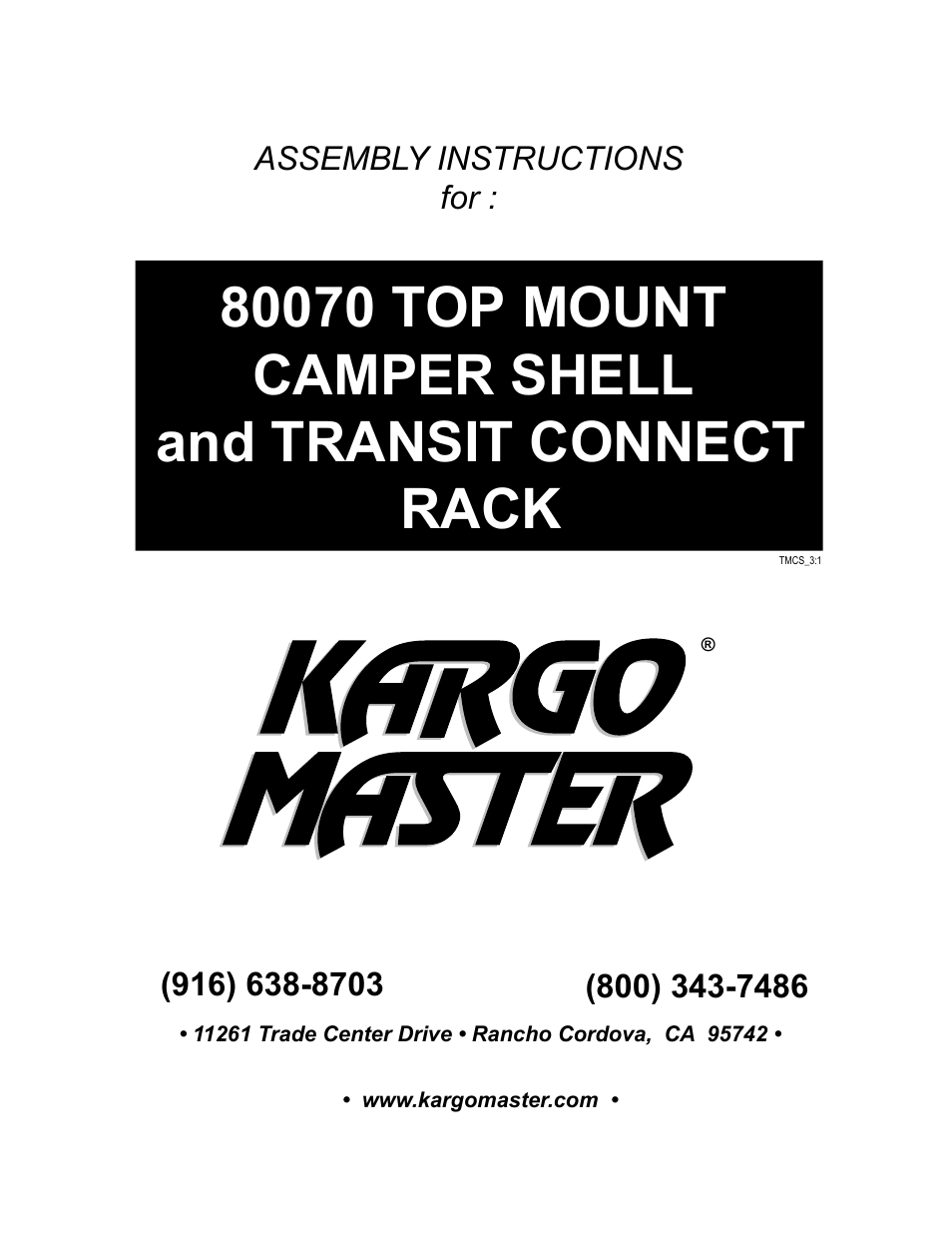 Kargo Master PRO III Ladder Rack for Ford TC (80070) User Manual | 11 pages