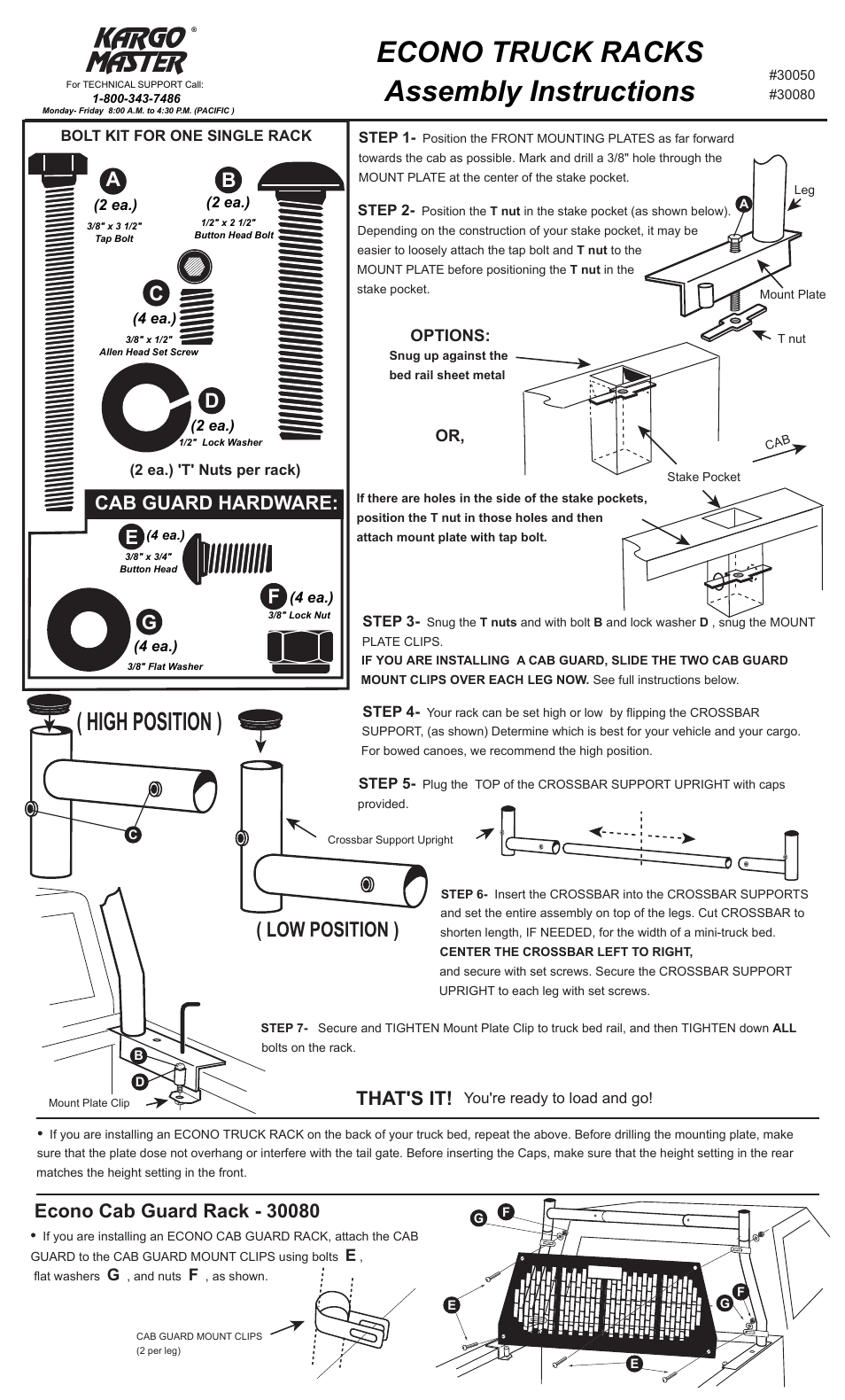 Kargo Master Econo Truck Rack – Without A Camper Shell (30050) User Manual | 1 page