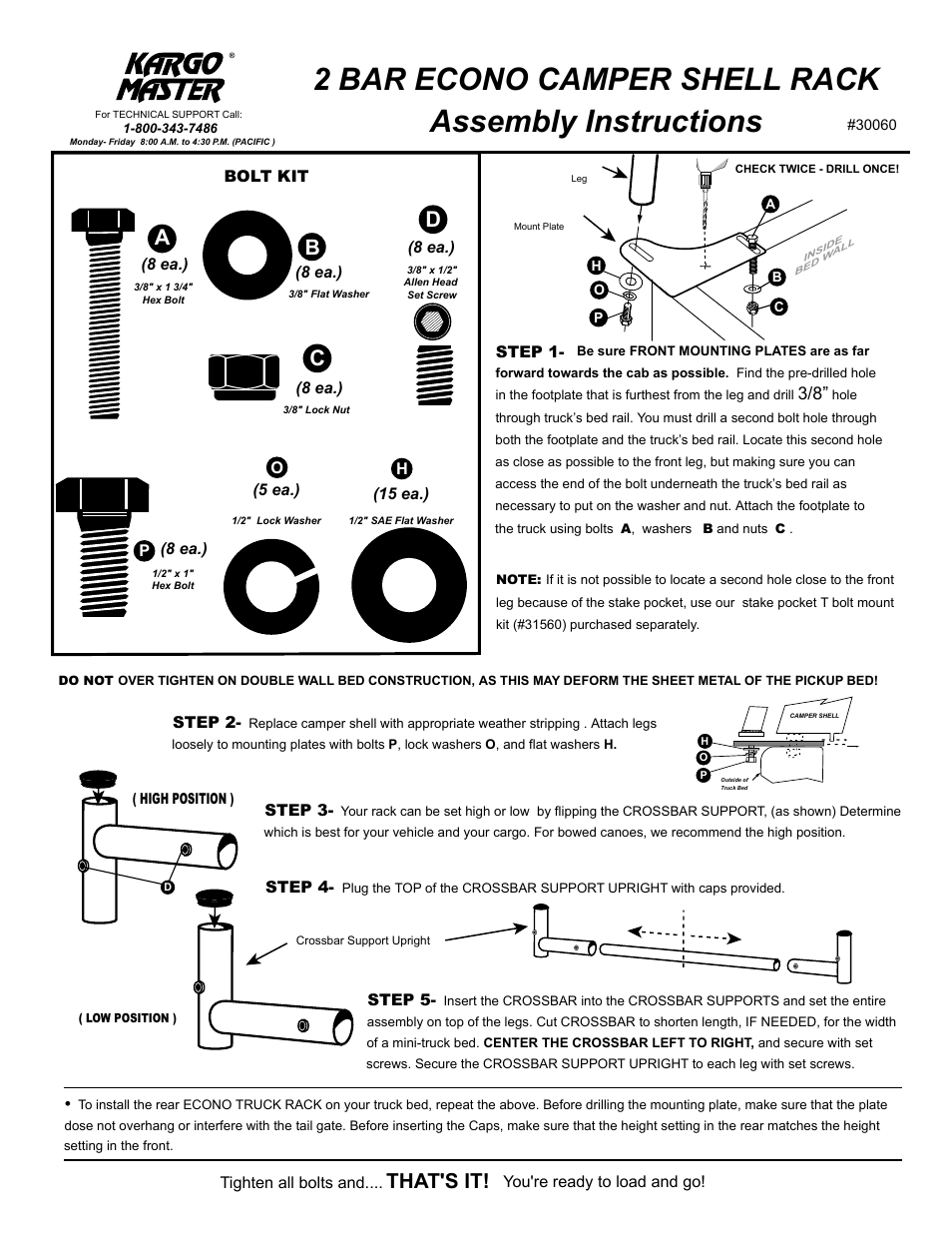 Kargo Master Econo Truck Rack – With Camper Shell (30060) User Manual | 1 page