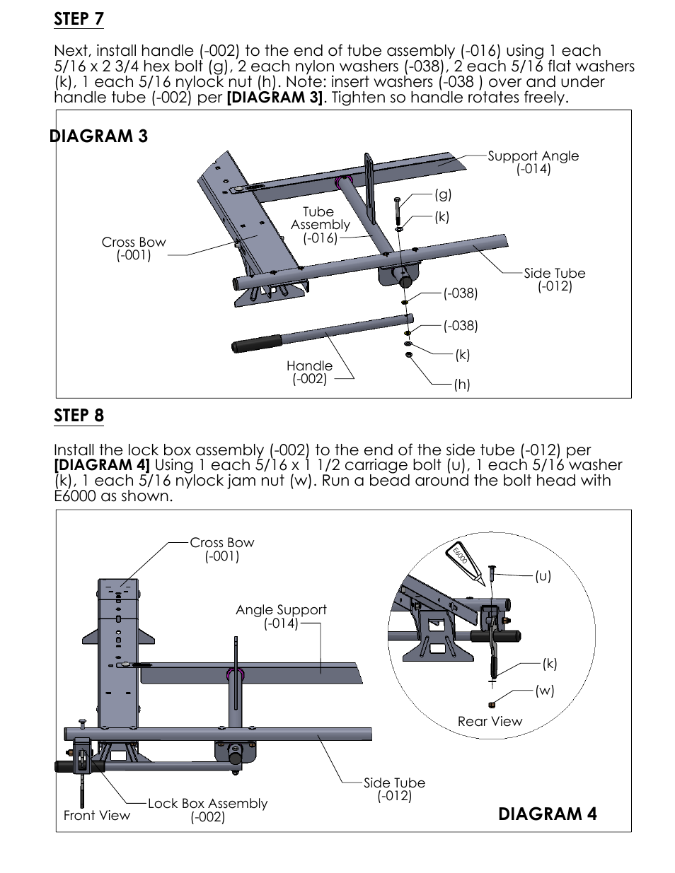 Drawing view169, Detail view bc (1 : 8), Drawing view171 | Detail view be (1 : 8), Drawing view173, Drawing view174, Detail view bf (1 : 8), Diagram 4 diagram 3, Step 7, Step 8 | Kargo Master Clamp & Lock Curb Side (40803) User Manual | Page 6 / 8