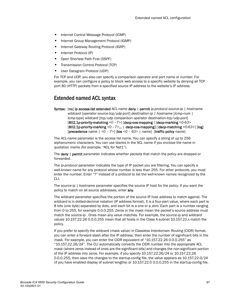 Extended named acl syntax | Brocade Communications Systems Brocade ICX 6650 6650 User Manual | Page 117 / 332