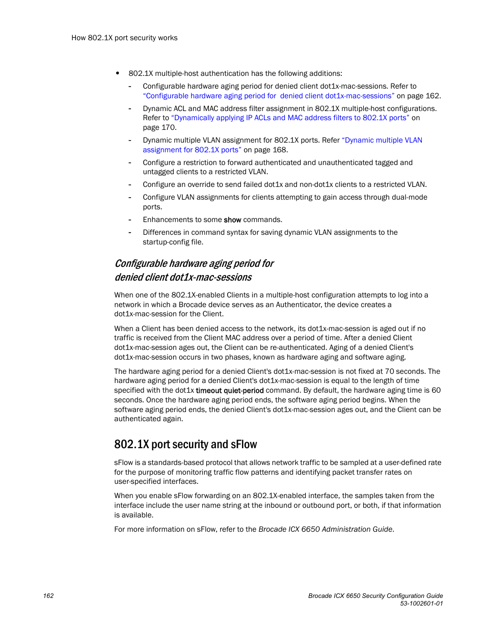 1x port security and sflow | Brocade Communications Systems Brocade ICX 6650 6650 User Manual | Page 182 / 332