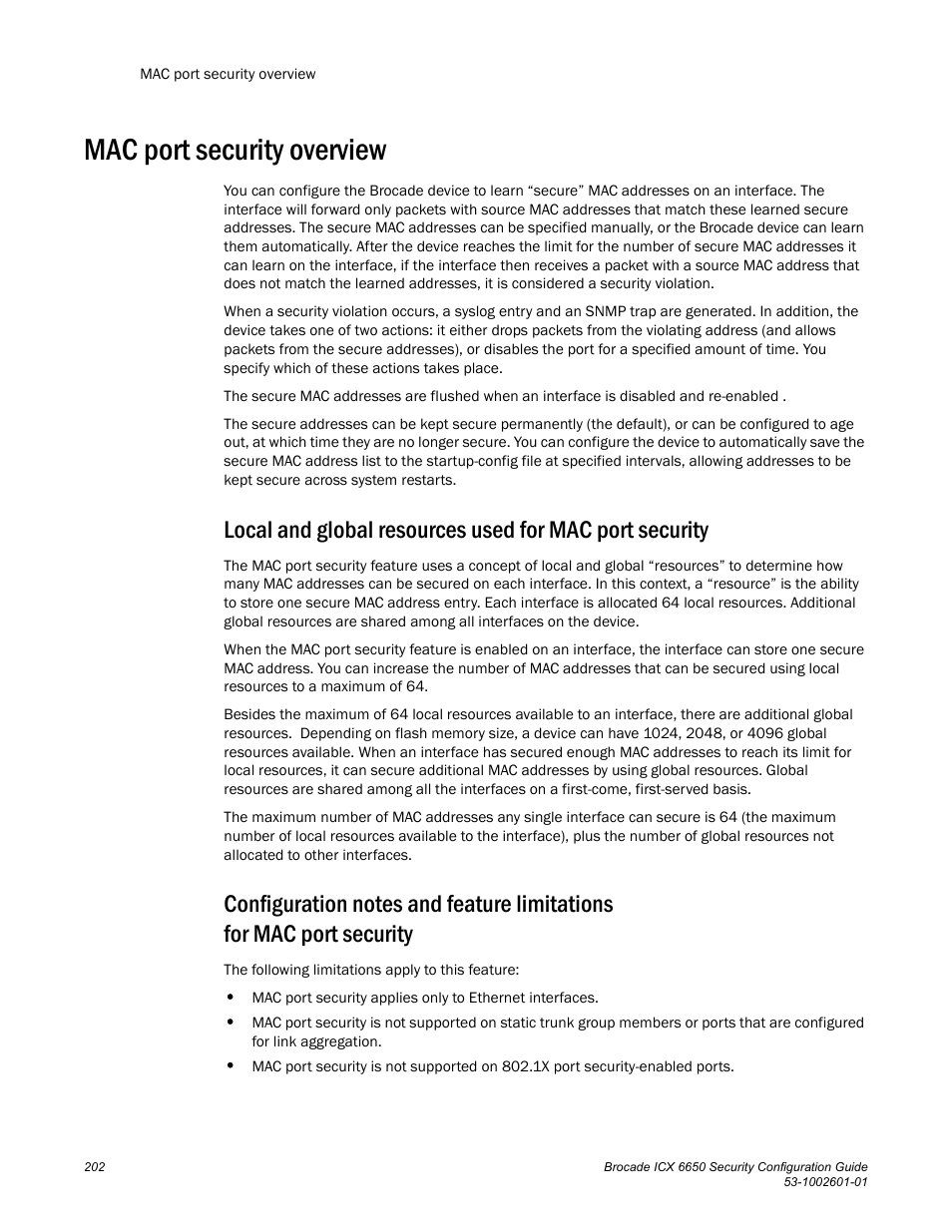 Mac port security overview | Brocade Communications Systems Brocade ICX 6650 6650 User Manual | Page 222 / 332