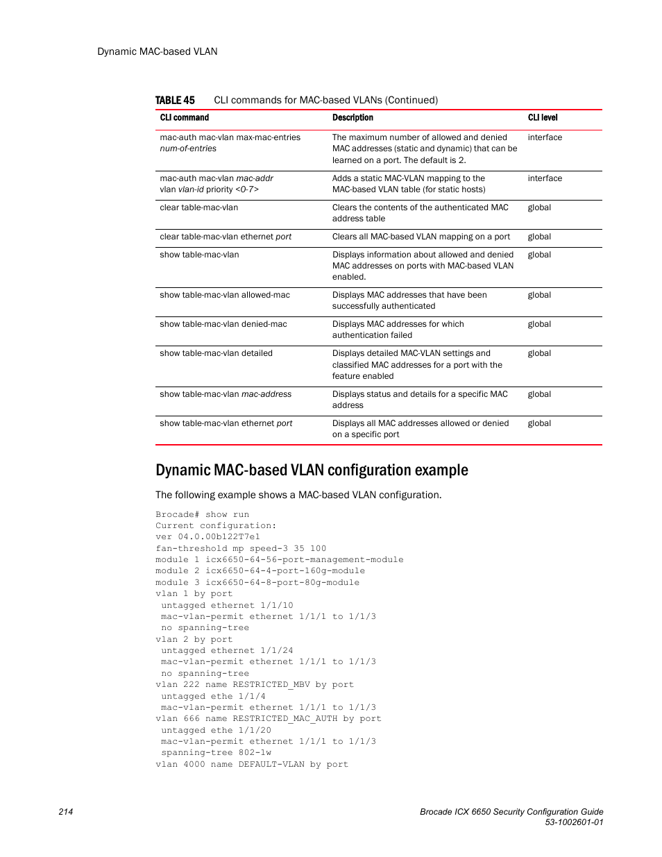 Dynamic mac-based vlan configuration example | Brocade Communications Systems Brocade ICX 6650 6650 User Manual | Page 234 / 332