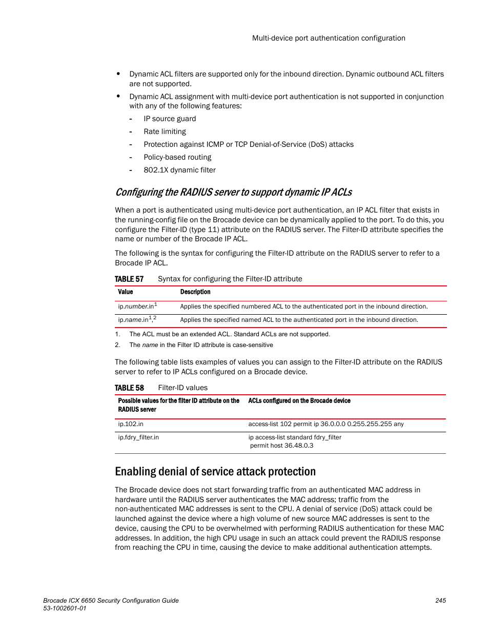 Enabling denial of service attack protection | Brocade Communications Systems Brocade ICX 6650 6650 User Manual | Page 265 / 332