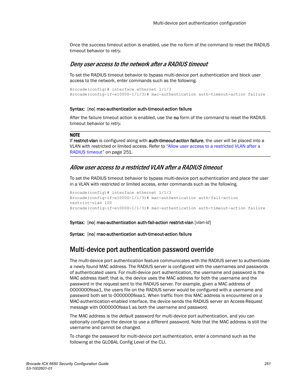 Multi-device port authentication password override | Brocade Communications Systems Brocade ICX 6650 6650 User Manual | Page 271 / 332