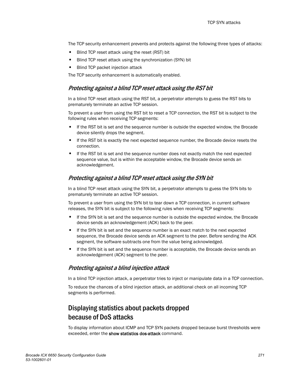 Protecting against a blind injection attack | Brocade Communications Systems Brocade ICX 6650 6650 User Manual | Page 291 / 332