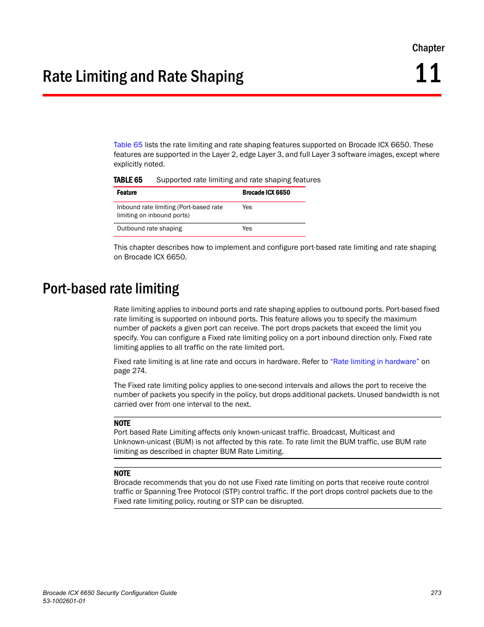 Rate limiting and rate shaping, Port-based rate limiting, Chapter 11 | Chapter | Brocade Communications Systems Brocade ICX 6650 6650 User Manual | Page 293 / 332