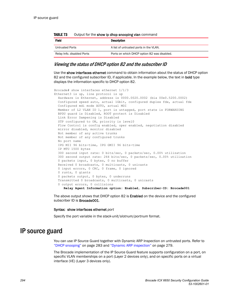 Ip source guard | Brocade Communications Systems Brocade ICX 6650 6650 User Manual | Page 314 / 332