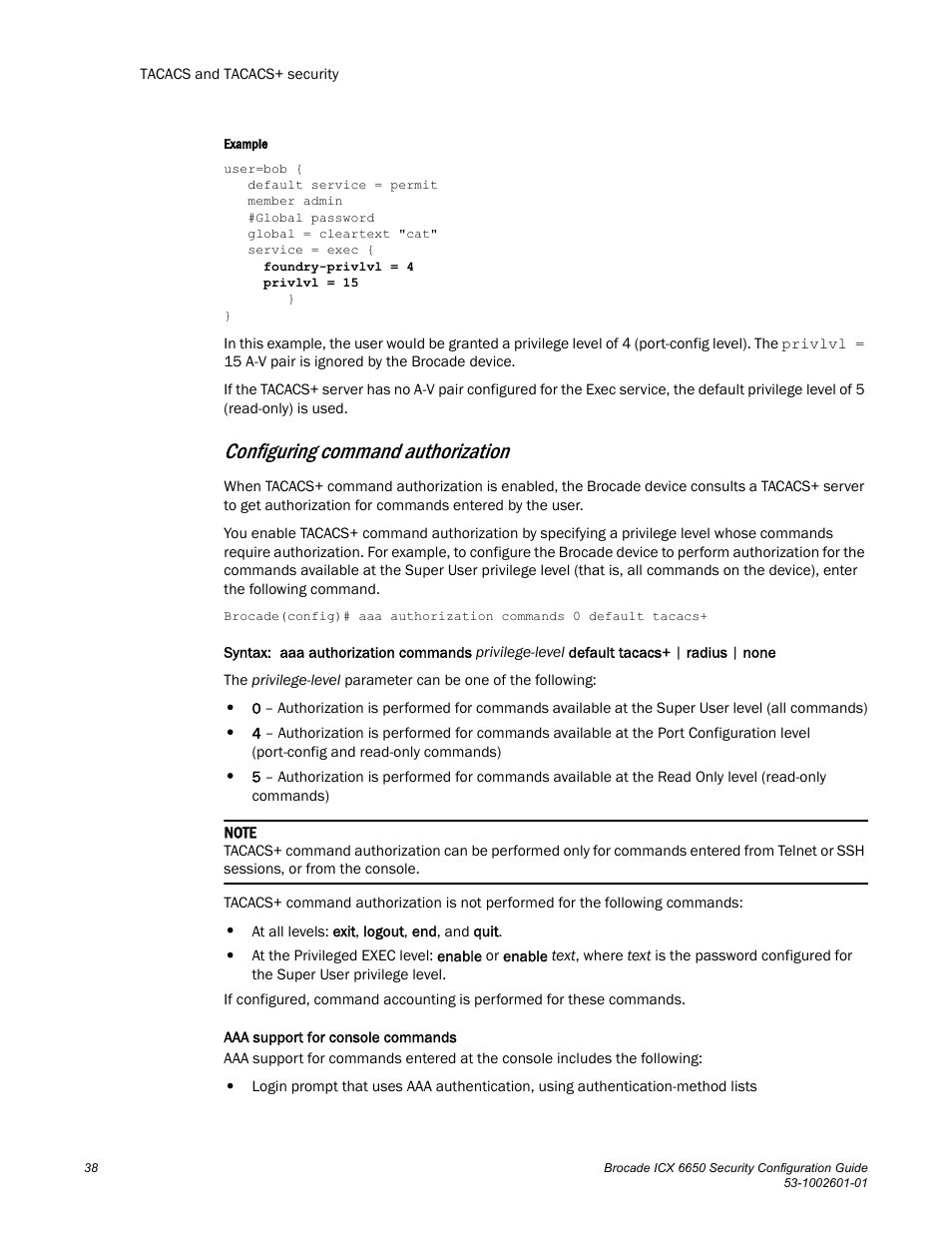 Configuring command authorization | Brocade Communications Systems Brocade ICX 6650 6650 User Manual | Page 58 / 332