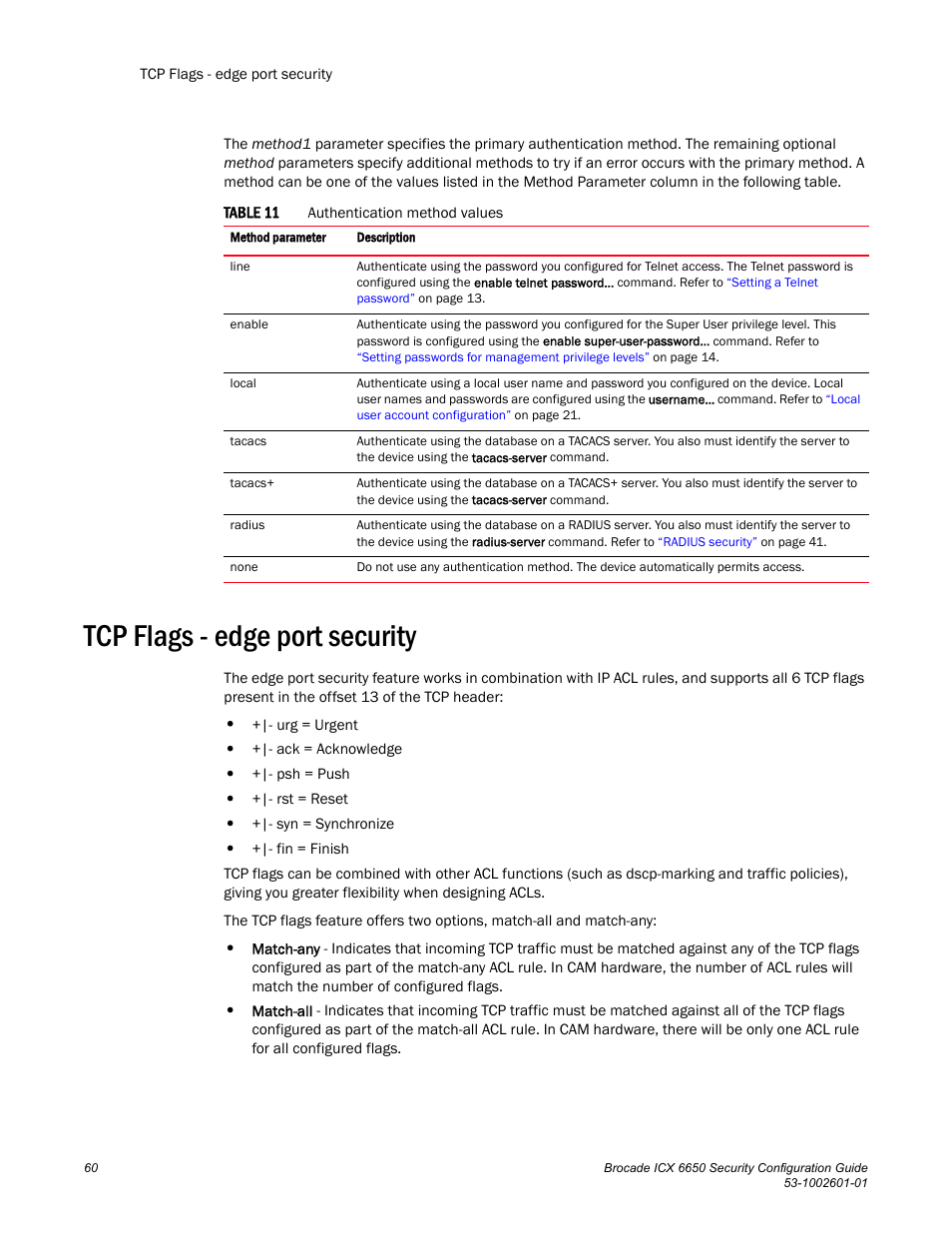 Tcp flags - edge port security | Brocade Communications Systems Brocade ICX 6650 6650 User Manual | Page 80 / 332